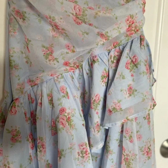 Abercrombie & Fitch Floral Ruffle Dress in Light Blue and Pink - Picture 2 of 5